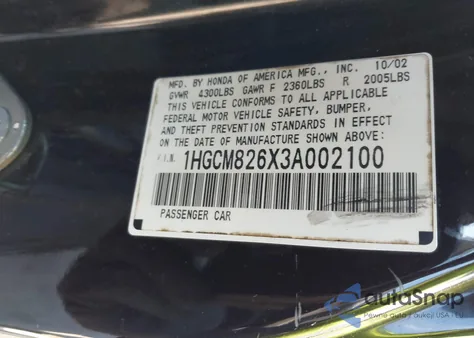 2003 Honda Accord 3.0 Ex from USA, damaged, VIN 1HGCM826X3A002100